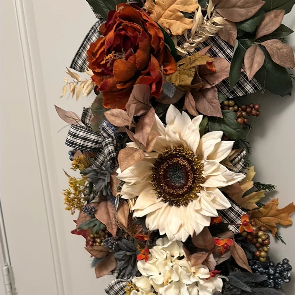 Primitive FarmhouseDoor Wreath Blue Cream Elegant Florals Custom Final Sale